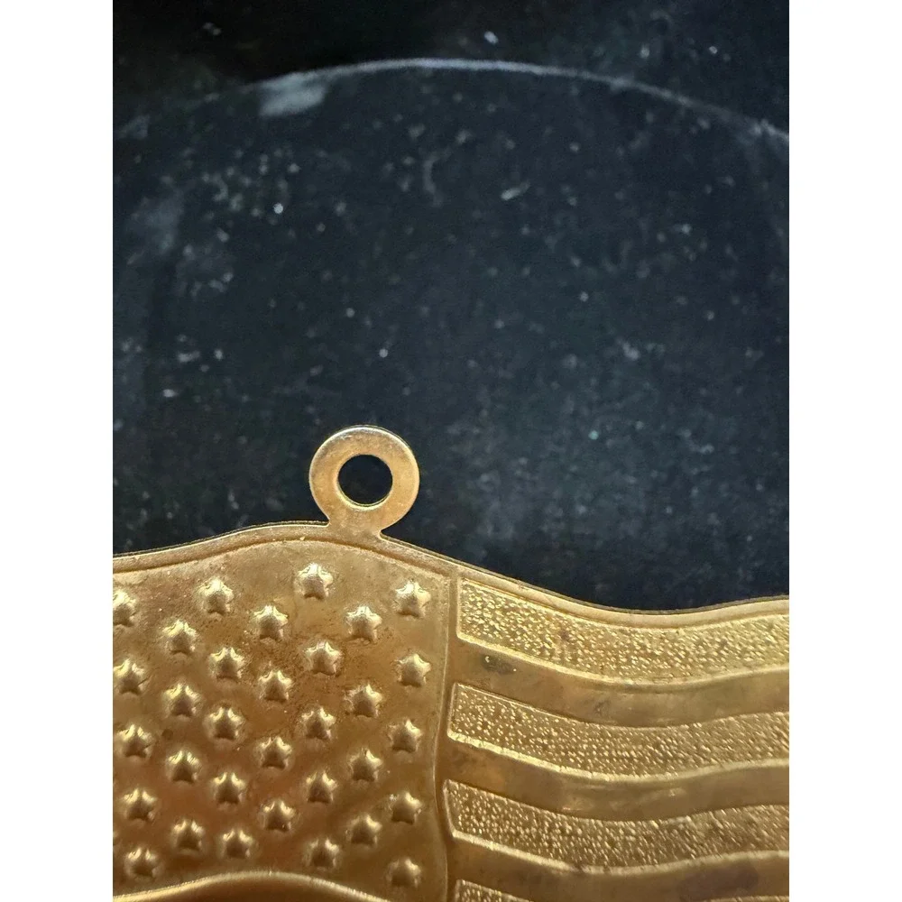 Vintage Brass Tone American Flag Ornament Waving US Flag Patriotic Holiday Decor